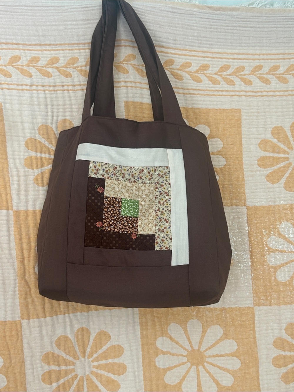 Log Cabin Quilted Patchwork Tote Bag Prairie Tote Bag Little House Style